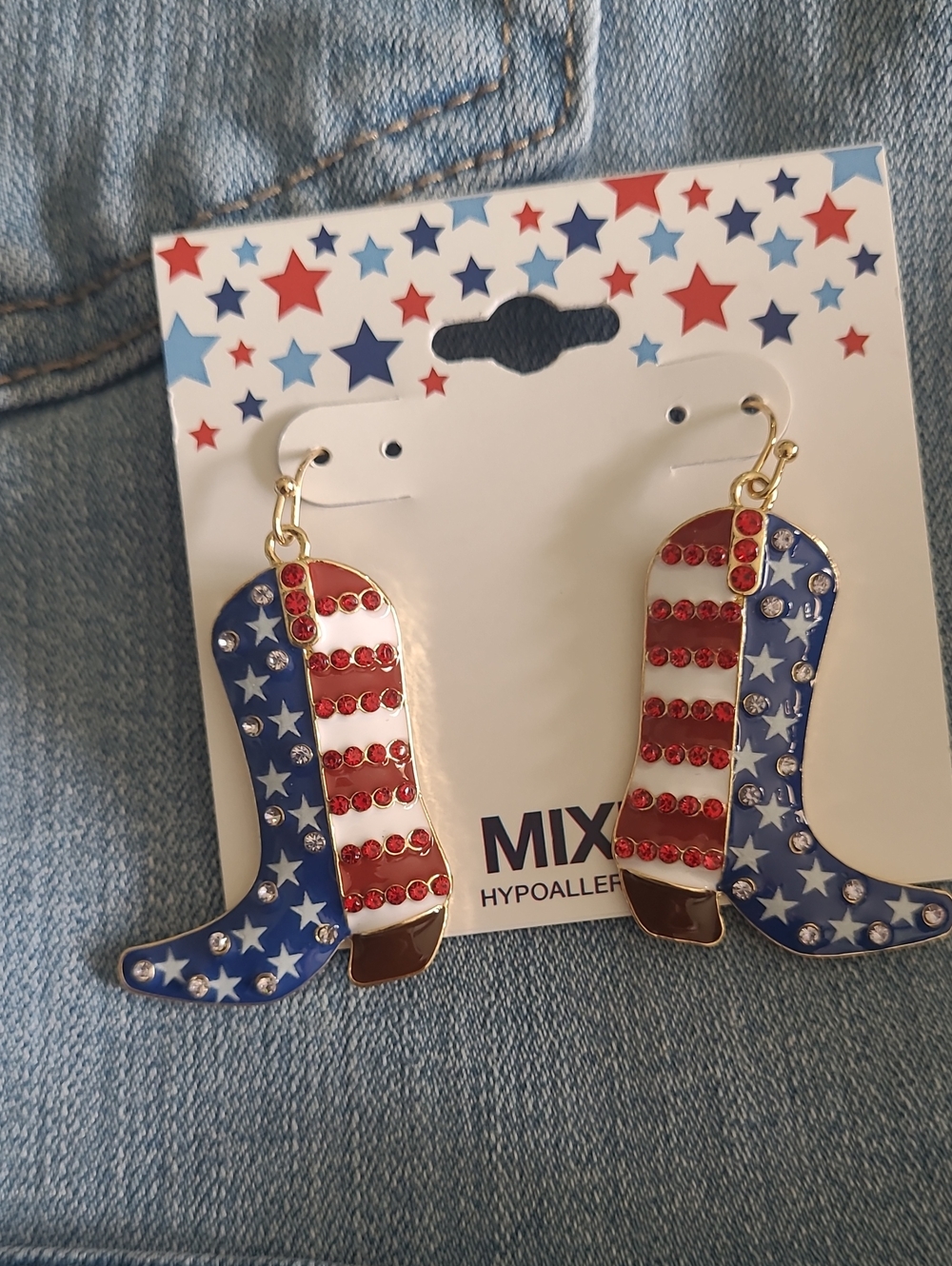Cowboy American Boots Red White And Blue Earrings.